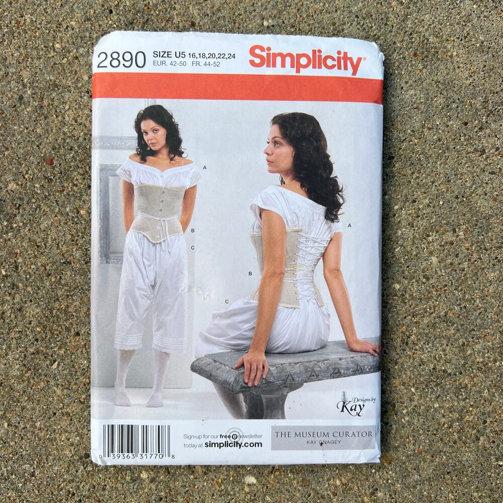 Simplicity Size 16-24 Museum Drawers Chemise Corset Pattern #2890 Uncut